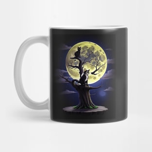 Vintage Black Cat On Scary Tree In Front of the Full Moon Halloween Mug